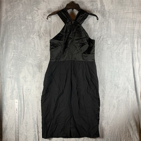 Hugo BOSS Women's Datinar Dress 12 Black Twist Neck Sleeveless Satin Top Stretch - Picture 3 of 12
